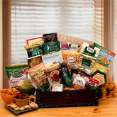 Send a gift basket delivery of: Gourmet Snacking Favorites Chest- gourmet gift basket